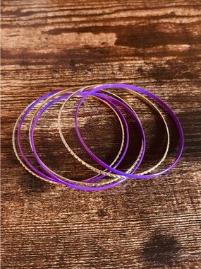 Purple and Gold Stackable Bangle Bracelet Set - Women Jewelry